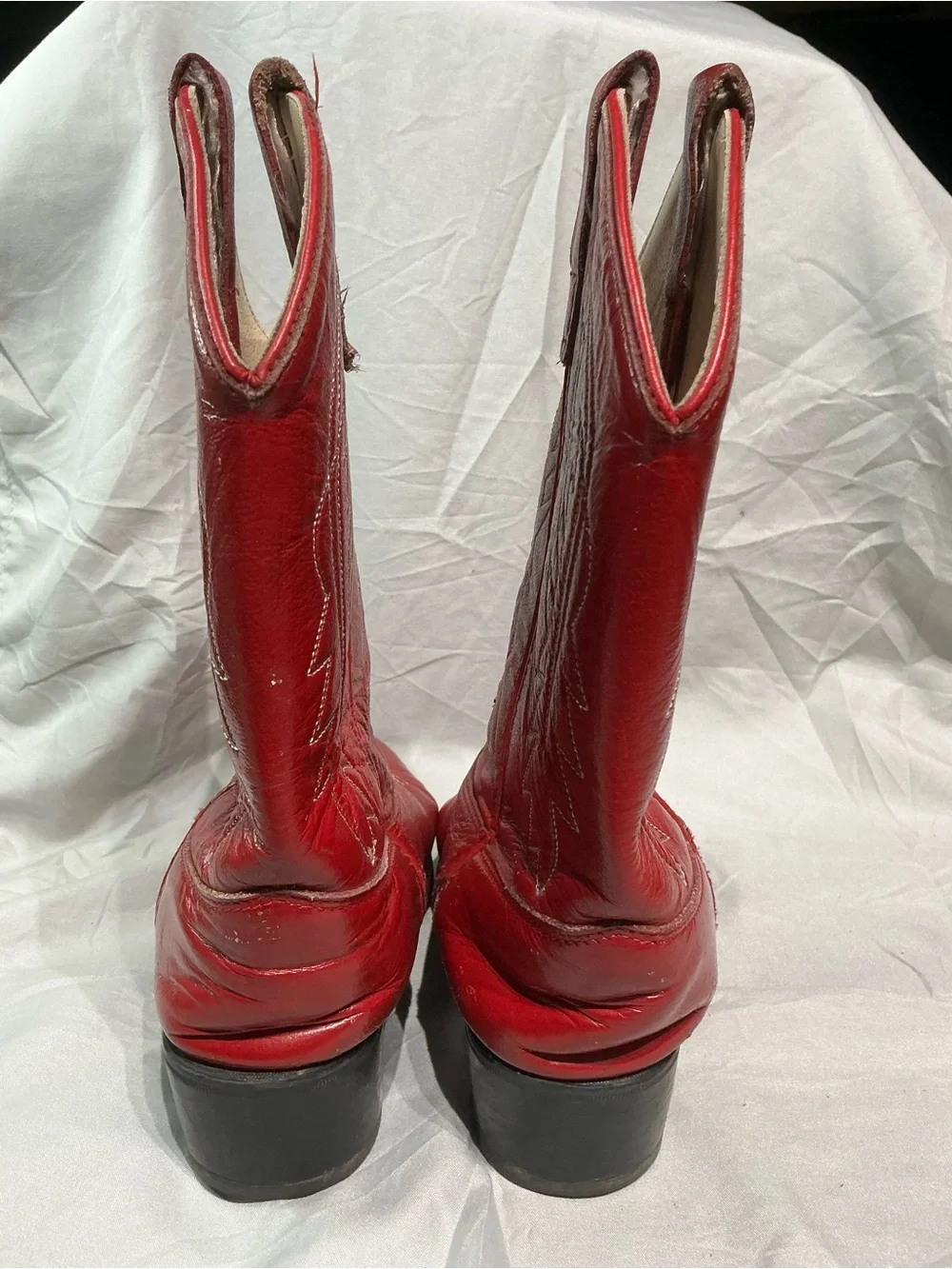 Old West Kids Red Leather Cowgirl Boots Pointed J-Toe Size Youth 3